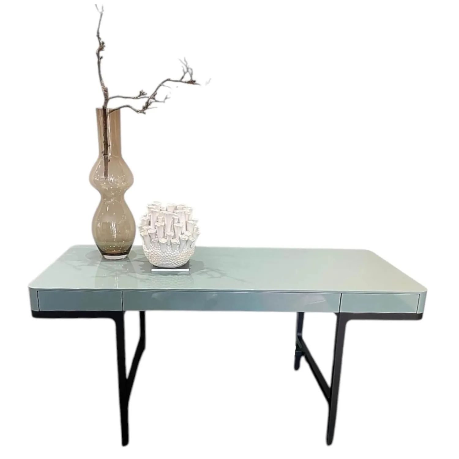 Lema Schreibtische & Sekretäre|Schreibtisch Victor Lack Hochglanz 232 Aneto Blau Untergestell Eiche Carbone Schwarz