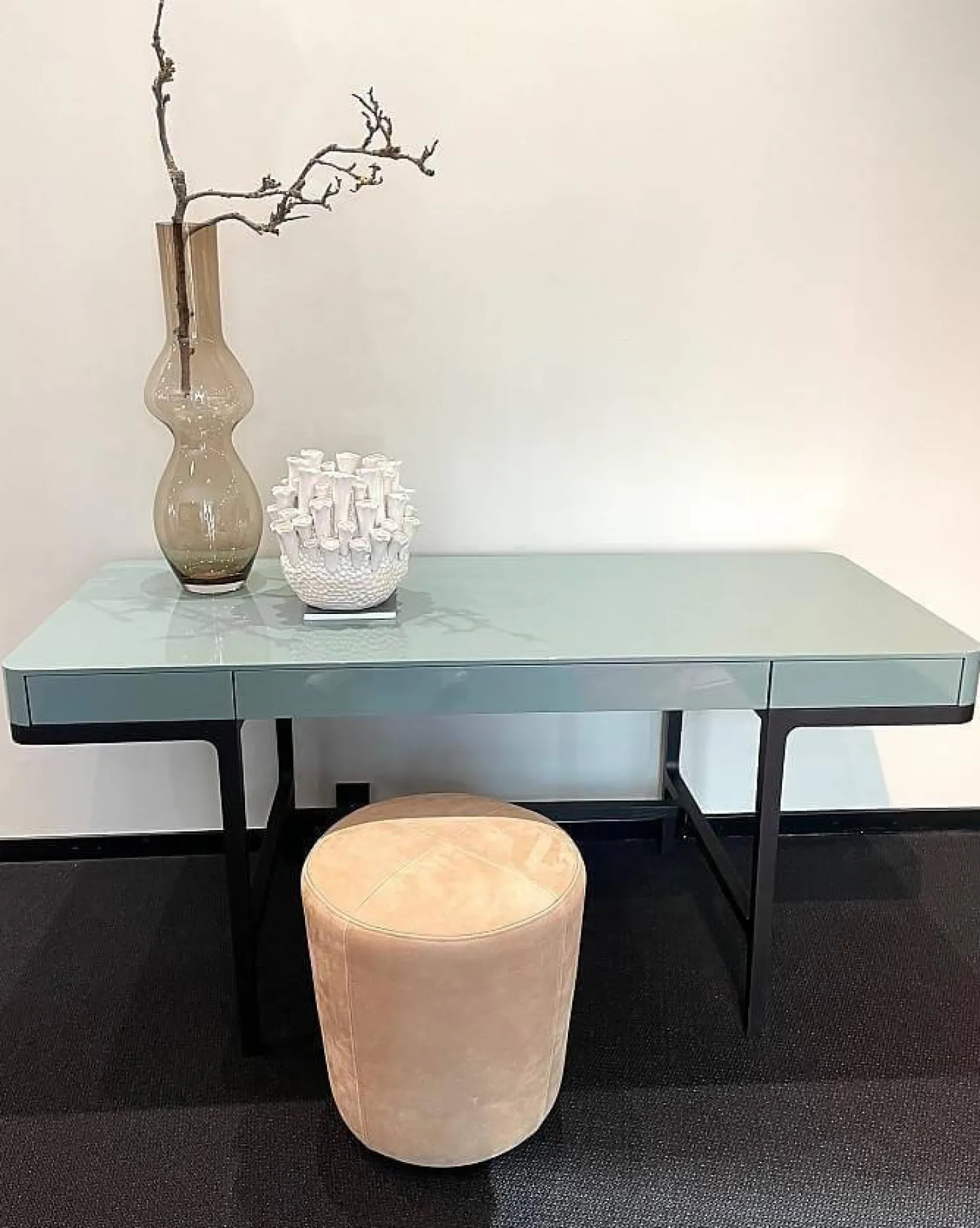 Lema Schreibtische & Sekretäre|Schreibtisch Victor Lack Hochglanz 232 Aneto Blau Untergestell Eiche Carbone Schwarz