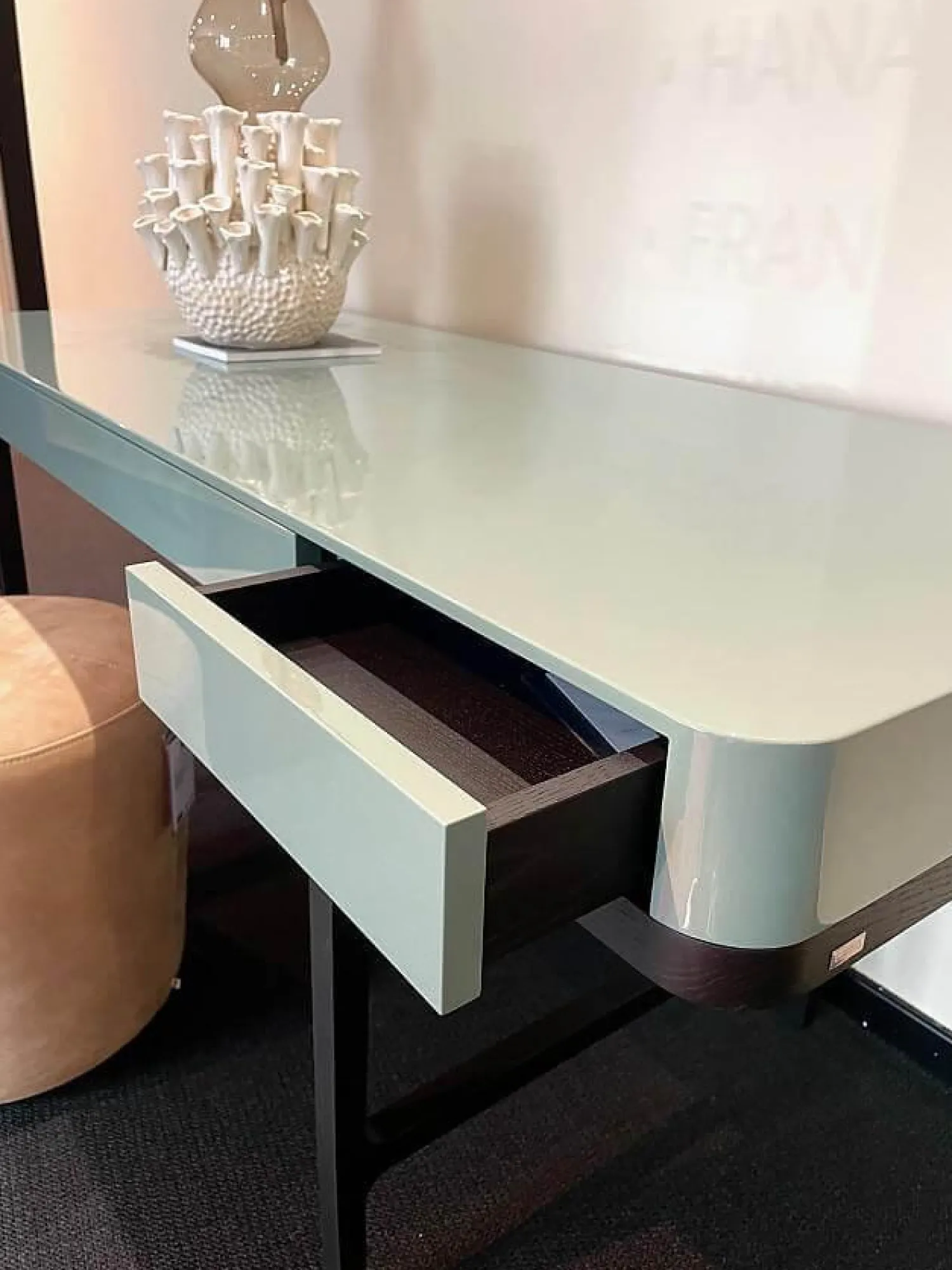 Lema Schreibtische & Sekretäre|Schreibtisch Victor Lack Hochglanz 232 Aneto Blau Untergestell Eiche Carbone Schwarz