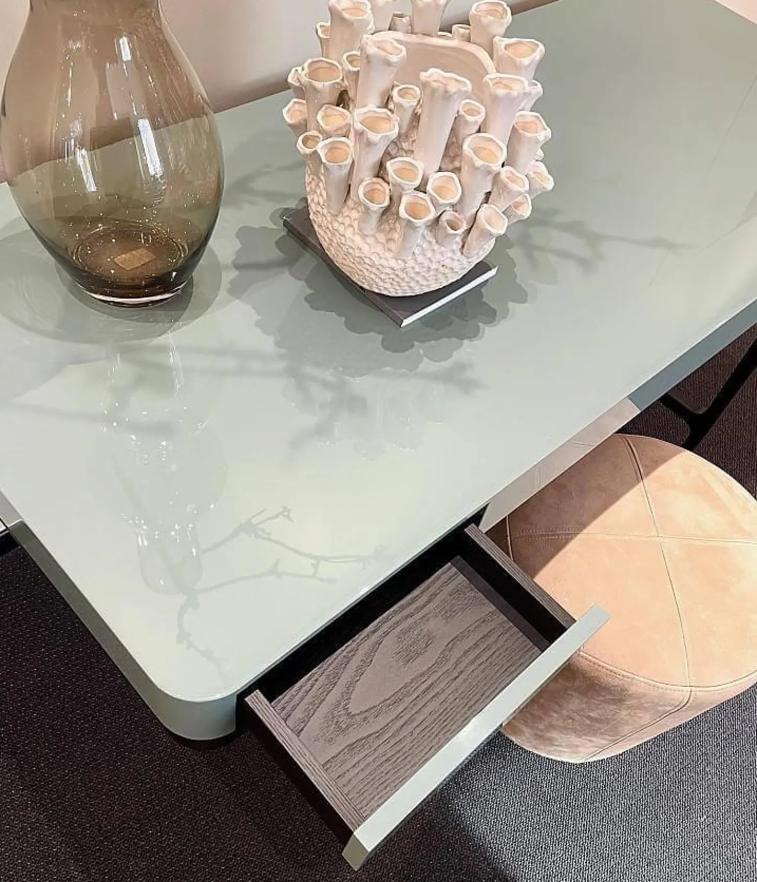 Lema Schreibtische & Sekretäre|Schreibtisch Victor Lack Hochglanz 232 Aneto Blau Untergestell Eiche Carbone Schwarz