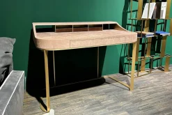 Baxter Schreibtische & Sekretäre|Schreibtisch Yves Tischplatte MDF Leder Kashmir Hell Rose Gestell Messing Matt