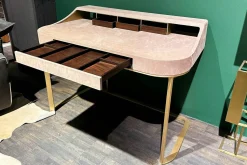 Baxter Schreibtische & Sekretäre|Schreibtisch Yves Tischplatte MDF Leder Kashmir Hell Rose Gestell Messing Matt