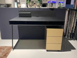 Hülsta Schreibtische & Sekretäre|Schreibtisch ZO 100 Tisch Paneel Schwarz Kufengestell Schwarz Mit Rollcontainer Korpus Und Front Champagner