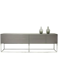 Kettnaker Konsolen|Schubkastenschrank Mio Korpus Lack Matt Asphalt Fronten Und Abdeckplatte Glas Matt Asphalt Gittergestell Steingrau