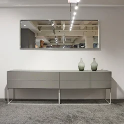 Kettnaker Konsolen|Schubkastenschrank Mio Korpus Lack Matt Asphalt Fronten Und Abdeckplatte Glas Matt Asphalt Gittergestell Steingrau