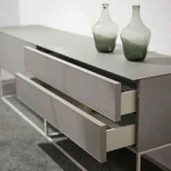 Kettnaker Konsolen|Schubkastenschrank Mio Korpus Lack Matt Asphalt Fronten Und Abdeckplatte Glas Matt Asphalt Gittergestell Steingrau