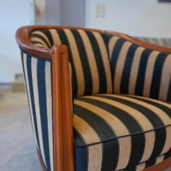 Eigene Herstellung Relaxsessel|Schulenburg Sichtholzsessel Monaco Bezug Stoff Stripe 4318 Sichtholzgestell Kirschbaum Massiv Antik