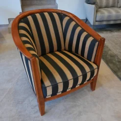 Eigene Herstellung Relaxsessel|Schulenburg Sichtholzsessel Monaco Bezug Stoff Stripe 4318 Sichtholzgestell Kirschbaum Massiv Antik