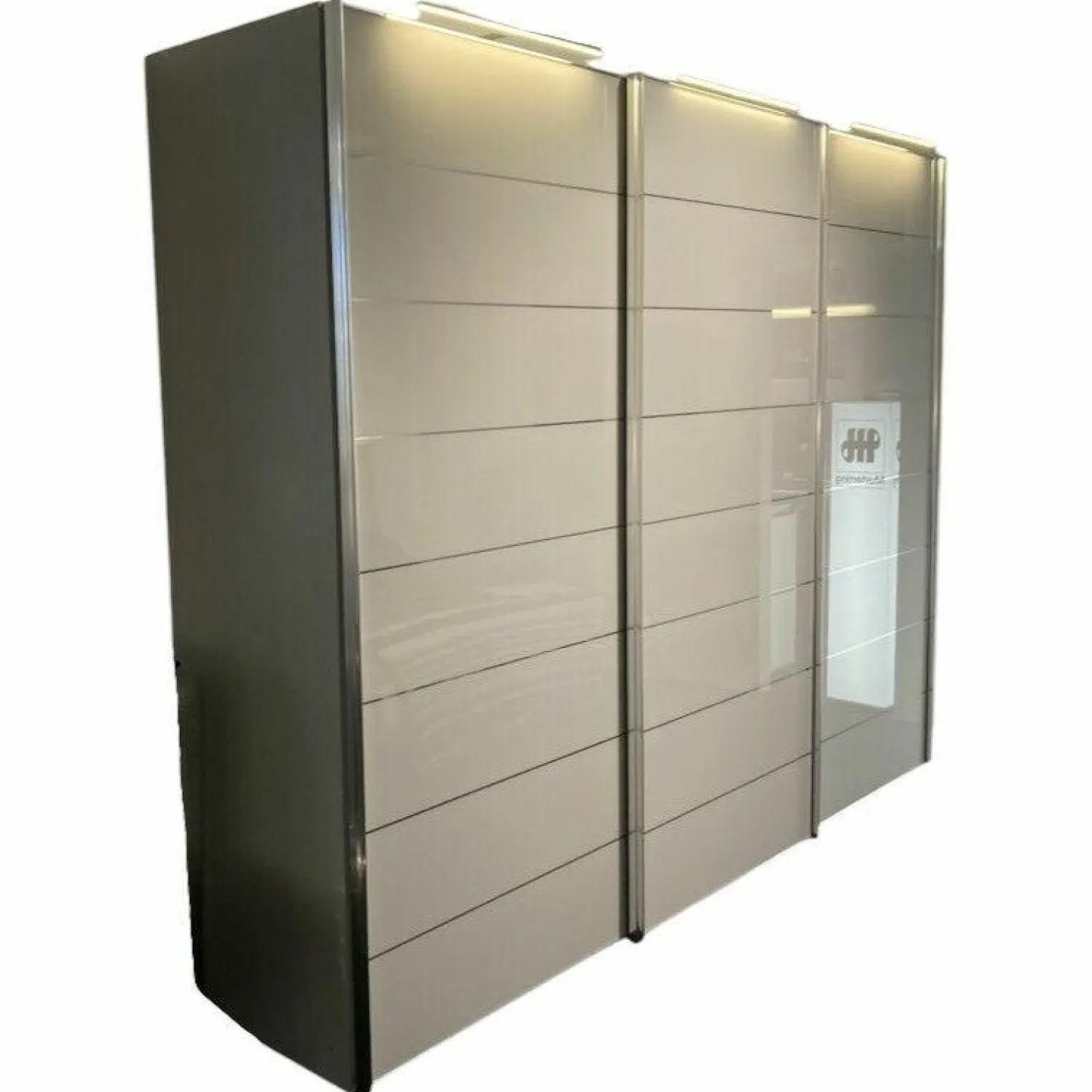 Staud Kleiderschränke|Schwebetürenschrank Arango Korpus Dekor Saphir Grau Beige Front Glas Saphir Grau Beige Zierlinien Griffe Chrom Inklusive Beleuchtung