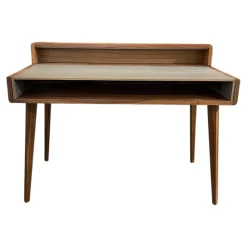 Team 7 Schreibtische & Sekretäre|Sekretär Sol Platte Leder Origin Mittelgrau Grau Gestell Nussbaum Natur Inklusive Licht