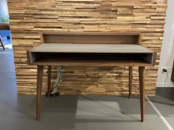 Team 7 Schreibtische & Sekretäre|Sekretär Sol Platte Leder Origin Mittelgrau Grau Gestell Nussbaum Natur Inklusive Licht