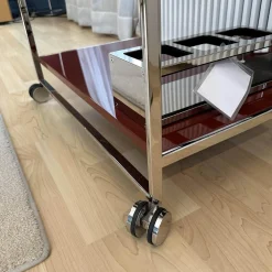 YOMEI Beistelltische|Servierwagen Flat Oberfläche Lack Oxidrot Rot Hochglanz Rahmen Edelstahl Poliert Inklusive Tablett Und Flaschenhalter