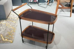 Porada Konsolen|Servierwagen Jet 1 Nussbaum Canaletta Platten Lack Cioccolato Lucido Braun Gestell Metall Schwarz Mit Rollen