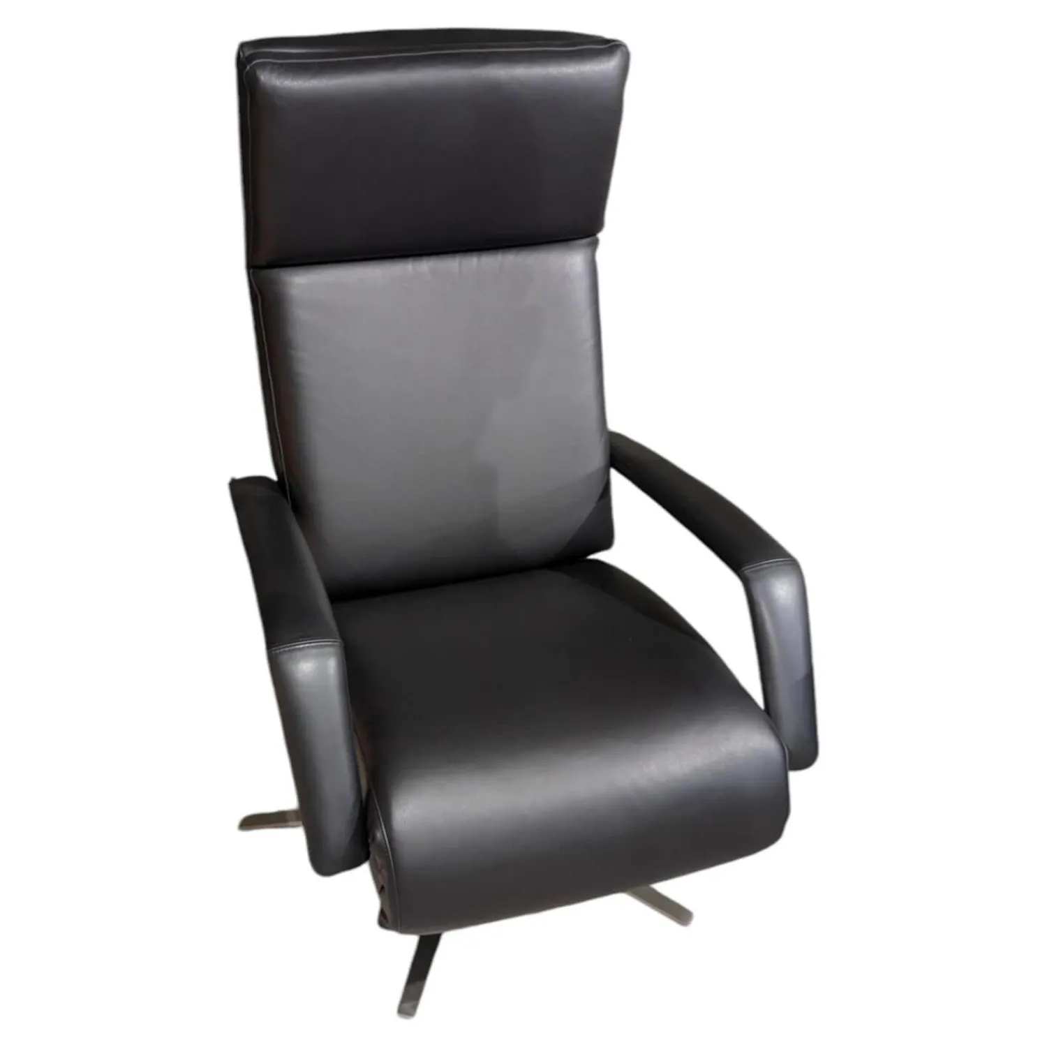 Erpo Relaxsessel|Sessel 410 18 Leder 42 Schwarz 136 Sternfuß Edelstahl Gebürstet Inklusive 2 Motorisch Mit Akku