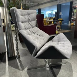 Thonet Relaxsessel|Sessel 808 Bezug Innen Stoff Soul 151 Pepper Grau Außen Nappaleder Nero Anthrazit Stahlgestell Edelstahloptik Und Hocker