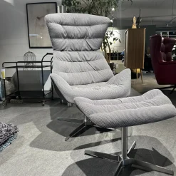 Thonet Relaxsessel|Sessel 808 Bezug Innen Stoff Soul 151 Pepper Grau Außen Nappaleder Nero Anthrazit Stahlgestell Edelstahloptik Und Hocker