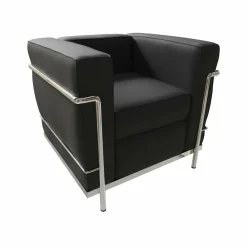 Cassina Loungesessel|Sessel 2 Fauteuil Grand Confort Petit Modèle Leder Scozia Grafite Schwarz Gestell Stahl Verchromt