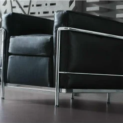 Cassina Loungesessel|Sessel 2 Fauteuil Grand Confort Petit Modèle Leder Scozia Grafite Schwarz Gestell Stahl Verchromt