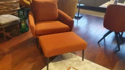 Rolf Benz Relaxsessel|Sessel 561 Jon Stoff 24 Kupferbraun Füße Metall Schwarz mit Hocker