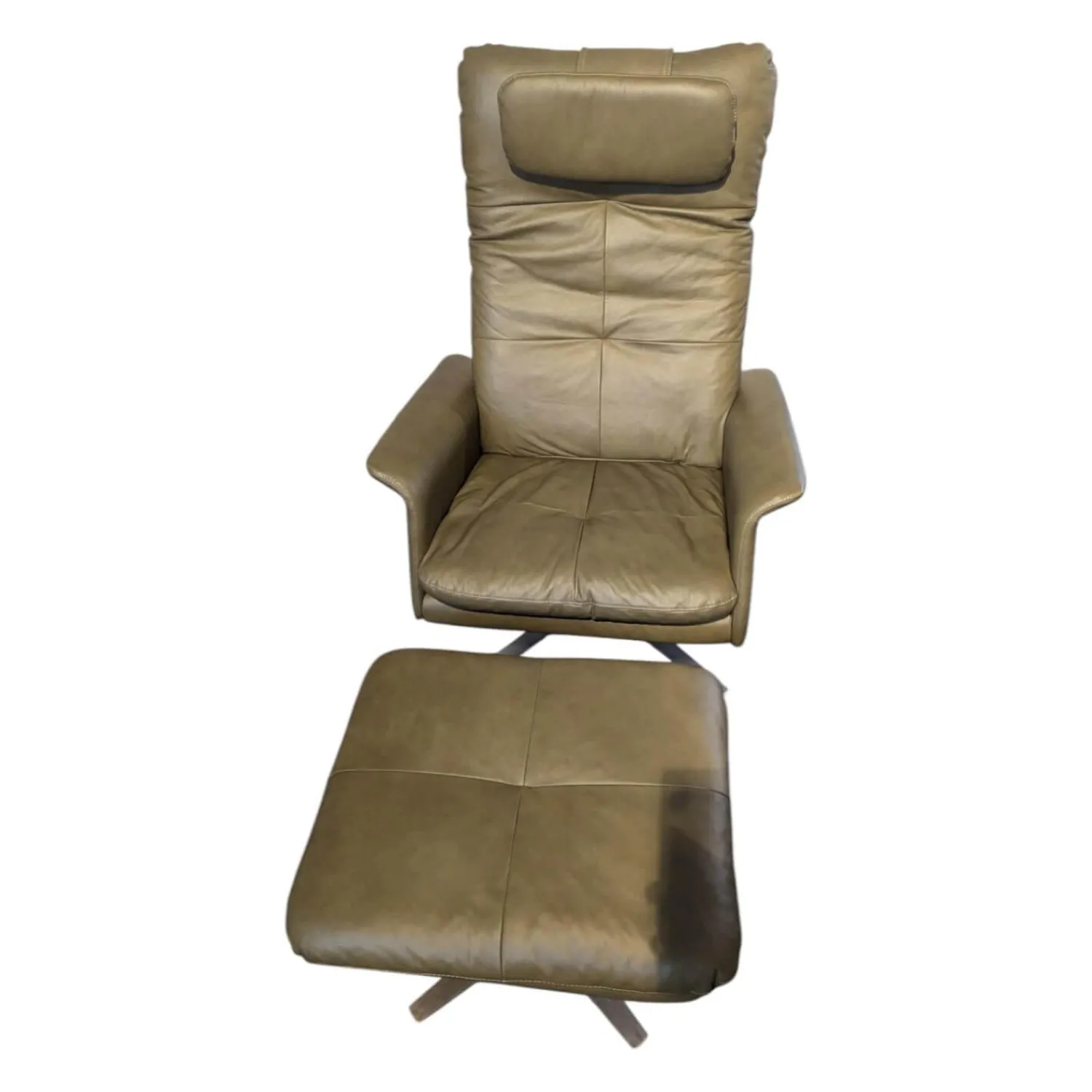 W. Schillig Relaxsessel|Sessel 31702 Leder Z6936 Camouflage Braun Grün Sternfuß Nickel Santiniert Mit Wippfunktion Und Nackenkissen Inklusive Hocker