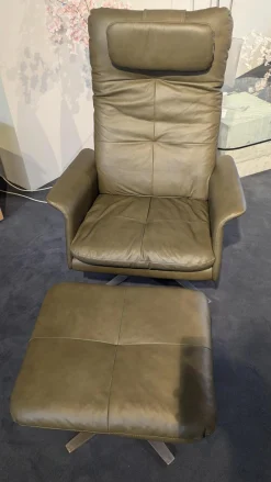 W. Schillig Relaxsessel|Sessel 31702 Leder Z6936 Camouflage Braun Grün Sternfuß Nickel Santiniert Mit Wippfunktion Und Nackenkissen Inklusive Hocker