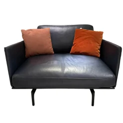 Rolf Benz Loungesessel|Sessel 536 Liv Smart Leder 42 103 Dunkelschwarzblau Gestell Aluminium Verkehrsschwarz Schwarz Inklusive Kissen