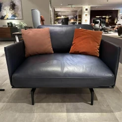 Rolf Benz Loungesessel|Sessel 536 Liv Smart Leder 42 103 Dunkelschwarzblau Gestell Aluminium Verkehrsschwarz Schwarz Inklusive Kissen