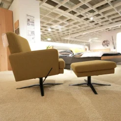 Candy Relaxsessel|Sessel 4585 Stoff JAB 12040 Braun Gelb Sternfußgestell Metall Schwarz Matt Mit Wippfunktion Inklusive Hocker