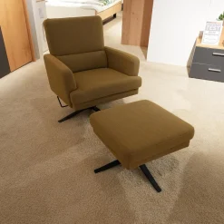 Candy Relaxsessel|Sessel 4585 Stoff JAB 12040 Braun Gelb Sternfußgestell Metall Schwarz Matt Mit Wippfunktion Inklusive Hocker