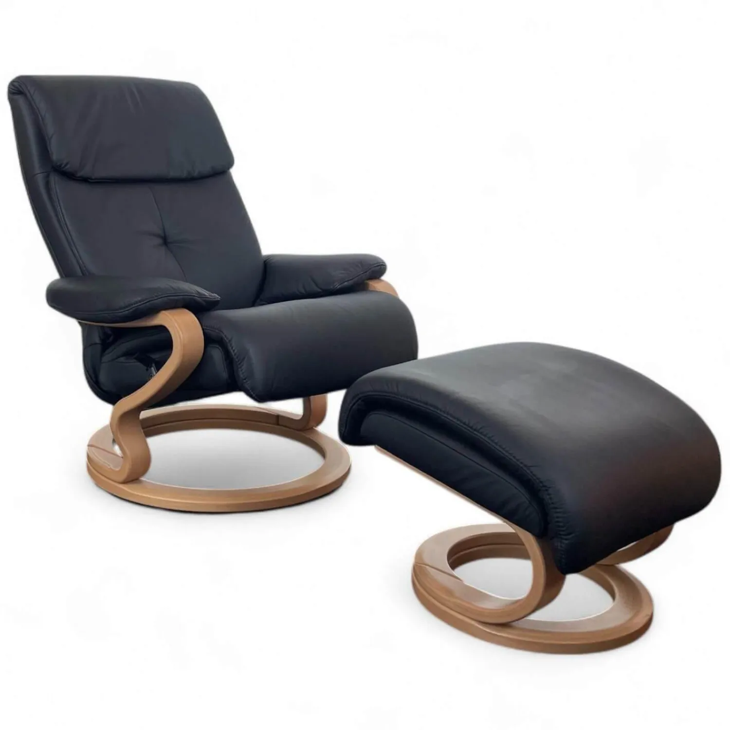 himolla Relaxsessel|Sessel 7037 Zero Stress Echtleder Longlife Black Schwarz Gestell Buche Inklusive Hocker