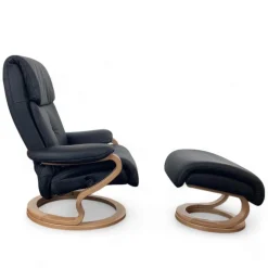 himolla Relaxsessel|Sessel 7037 Zero Stress Echtleder Longlife Black Schwarz Gestell Buche Inklusive Hocker