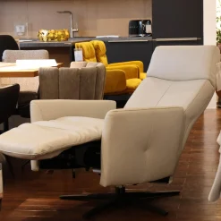 Rom Relaxsessel|Sessel Alva Leder Montana Pearl Beige Sternfuß Metall Schwarz