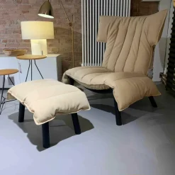 Linteloo Relaxsessel|Sessel Ample Leder Beige Mou Gestell Schwarz mit Hocker