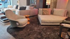 Minotti Relaxsessel|Sessel Angie ANG83S Stoff Fisher 04 Salvia Grau Rückseite Kernleder Bustier Salbeigrün Grau Grün