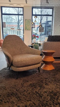 Minotti Relaxsessel|Sessel Angie ANG83S Stoff Fisher 04 Salvia Grau Rückseite Kernleder Bustier Salbeigrün Grau Grün