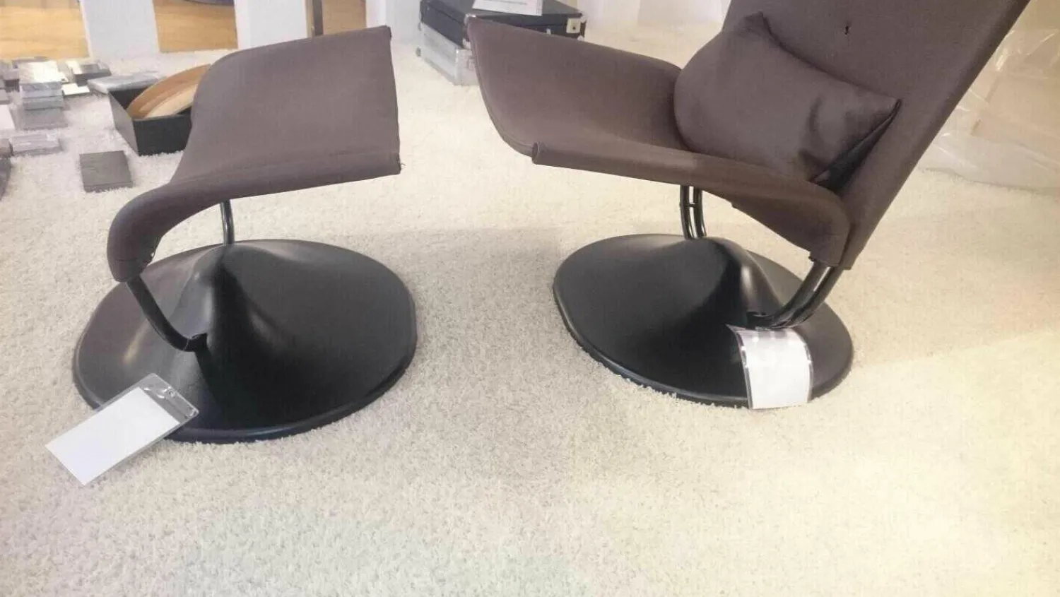 Ligne Roset Relaxsessel|Sessel Anneau Leder U Oregon Brun Braun Gestell Schwarz mit Hocker