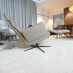 KFF Relaxsessel|Sessel Arva E Lounge Leder Sauvage Schlammgrau 8103 Grau 5 Fuß Stern Gestell Schwarz M01 Mit Kopfstütze