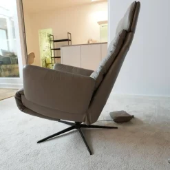 KFF Relaxsessel|Sessel Arva E Lounge Leder Sauvage Schlammgrau 8103 Grau 5 Fuß Stern Gestell Schwarz M01 Mit Kopfstütze