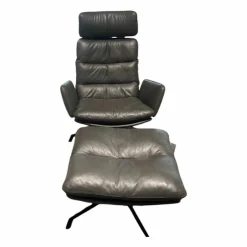 KFF Fernsehsessel|Relaxsessel|Sessel Arva Leder Sauvage Anthrazit Drehgestell Metall Schwarz Inklusive Hocker