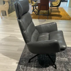 KFF Fernsehsessel|Relaxsessel|Sessel Arva Leder Sauvage Anthrazit Drehgestell Metall Schwarz Inklusive Hocker