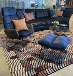 KFF Loungesessel|Sessel Arva Lounge Stoff Seven Navy 49 Blau Rücken Leder mit Ottoman