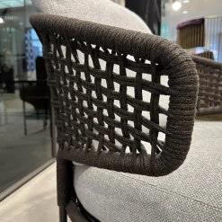 Minotti Loungesessel|Sessel Aston Cord Indoor Stoff Kolumba 04 Platino Grau Geflecht Taslan Dunkelbraun Füße Metall Schwarz