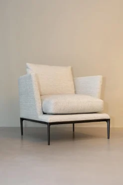 B&B Italia Loungesessel|Sessel Atoll Stoff Sara Grau Melange Gestell Schwarz Verchromt Lackiert