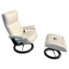 Stressless Relaxsessel|Sessel Aura M Leder Cori 53 Off White Weiß Gestell Signature Holz Schwarz Inklusive Hocker
