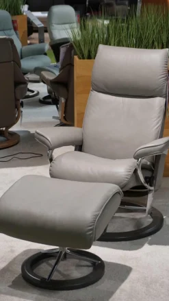 Stressless Relaxsessel|Sessel Aura S Leder Paloma 10 Silver Grey Grau Gestell Signature Grau 08 Inklusive Hocker