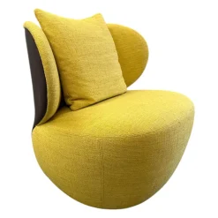 Walter Knoll Loungesessel|Sessel Bao 207 10 C Sitz Stoff Lucia 7694 Corn Gelb Rücken Leder Saddle Coffee Schwarz Braun Drehteller Schwarz Matt Inklusive Kissen