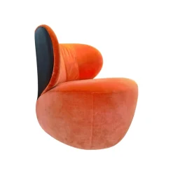 Walter Knoll Loungesessel|Sessel Bao Außen Leder Seddle Coffee Schwarz Innen Stoff Samt Harald Pumpkin Orange Drehteller Schwarz