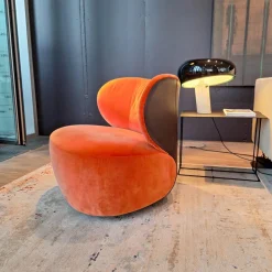 Walter Knoll Loungesessel|Sessel Bao Außen Leder Seddle Coffee Schwarz Innen Stoff Samt Harald Pumpkin Orange Drehteller Schwarz