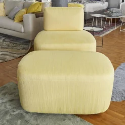 Sophisticated Living Relaxsessel|Sessel Barrel Stoff Stoff C Luxuryweaving Gelb Fischgrät mit Hocker