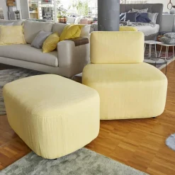 Sophisticated Living Relaxsessel|Sessel Barrel Stoff Stoff C Luxuryweaving Gelb Fischgrät mit Hocker